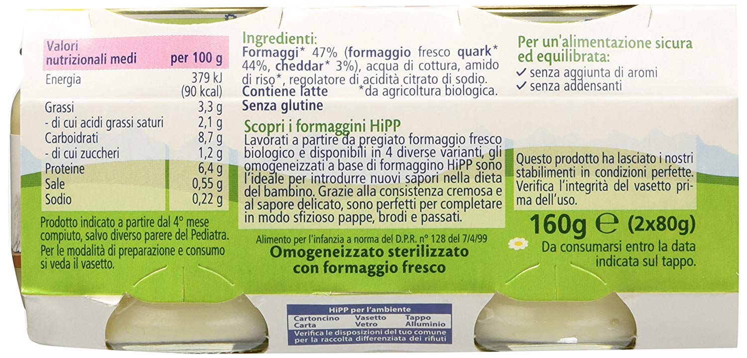 Hipp Omogeneizzato Formaggino Classico 2x80g - Sanitaria 2m